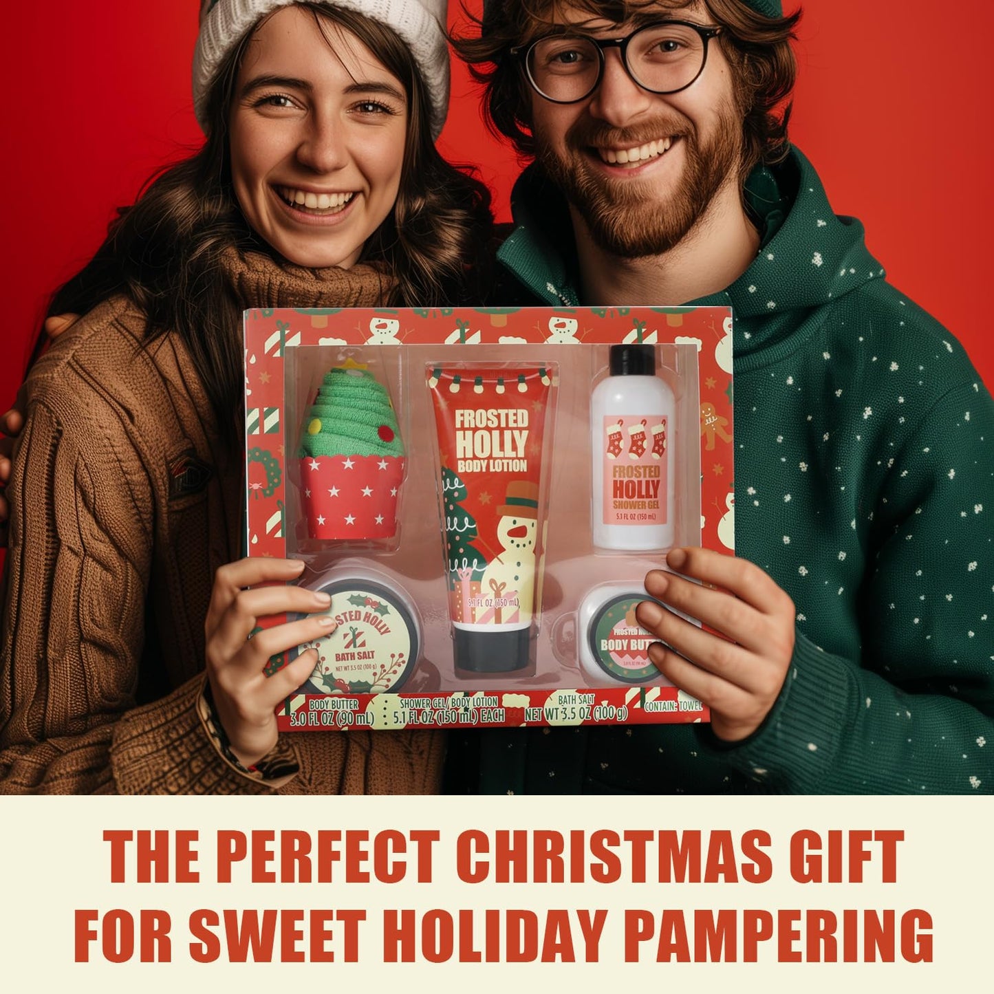 Christmas Bath Gift Set for Women, 5 PCS Bath and Body Gift Set,Holiday Stocking Stuffers with Shower Gel, Body Lotion, Mini Towel,Birthday Gifts for Women