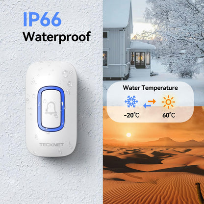 TECKNET Plug-in Wireless Doorbell with RGB Lighting & 1300 Feet Range,IP66 Waterproof Doorbell for Home/Classroom/Office/Business,60 Chimes,5-Level Volume,4.5-Year Battery Life(White)