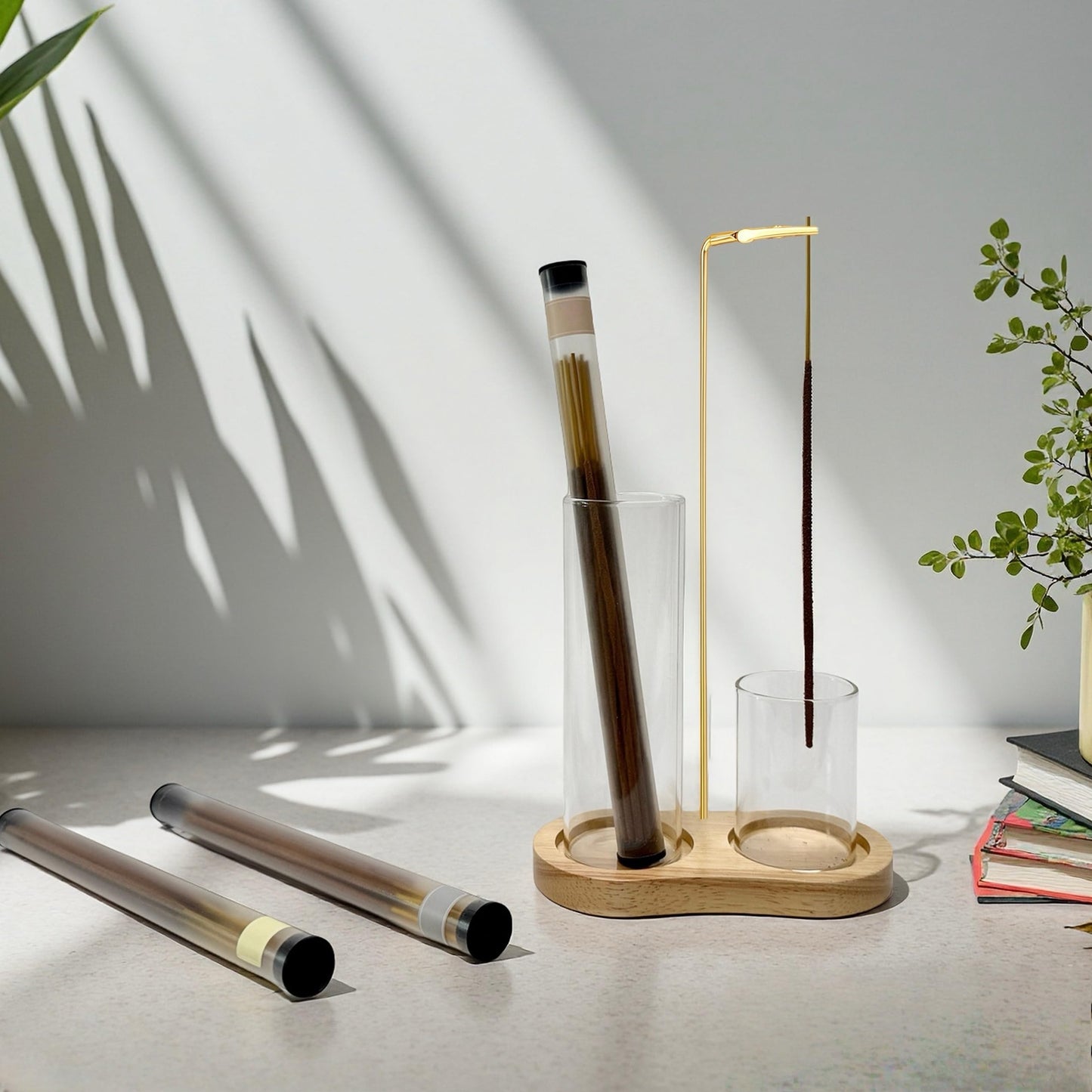 Moocervi Glass Incense Holder, 2 in1 Incense Sticks Burner Holder with Storage,Hang Upside Down Incense Holder for Sticks with Glass Ash Catcher for Meditation Yoga Spa Room Decor