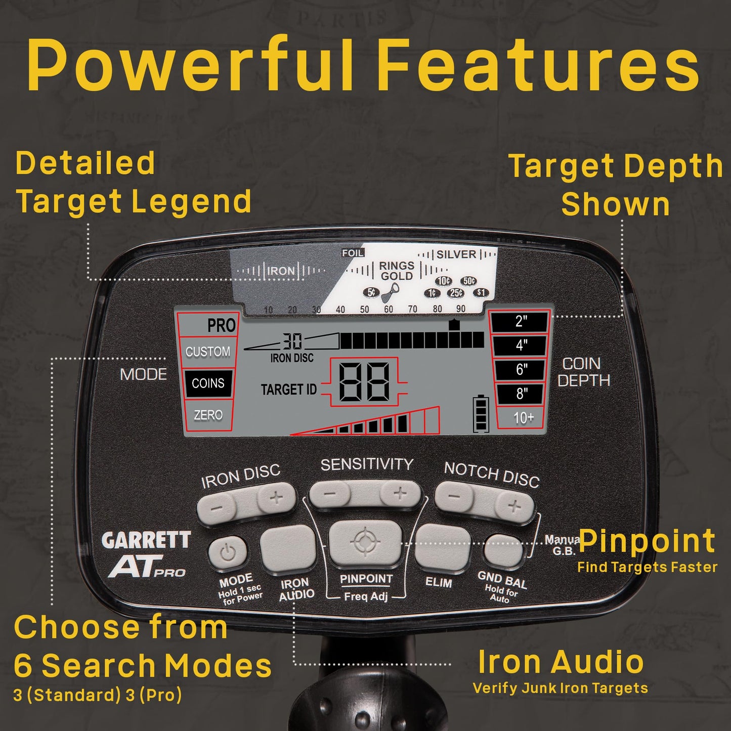 Garrett AT Pro Metal Detector – Made in the USA - Waterproof to 10ft, Proportional Audio, Iron Audio, Fast Recovery, Digital Target ID, Includes MS-2 Headphones