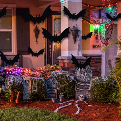 VERNILLA Hanging Bats Halloween Decorations 12pcs Halloween Hanging Flying Bat with Glowing Eyes for Outdoor Decor