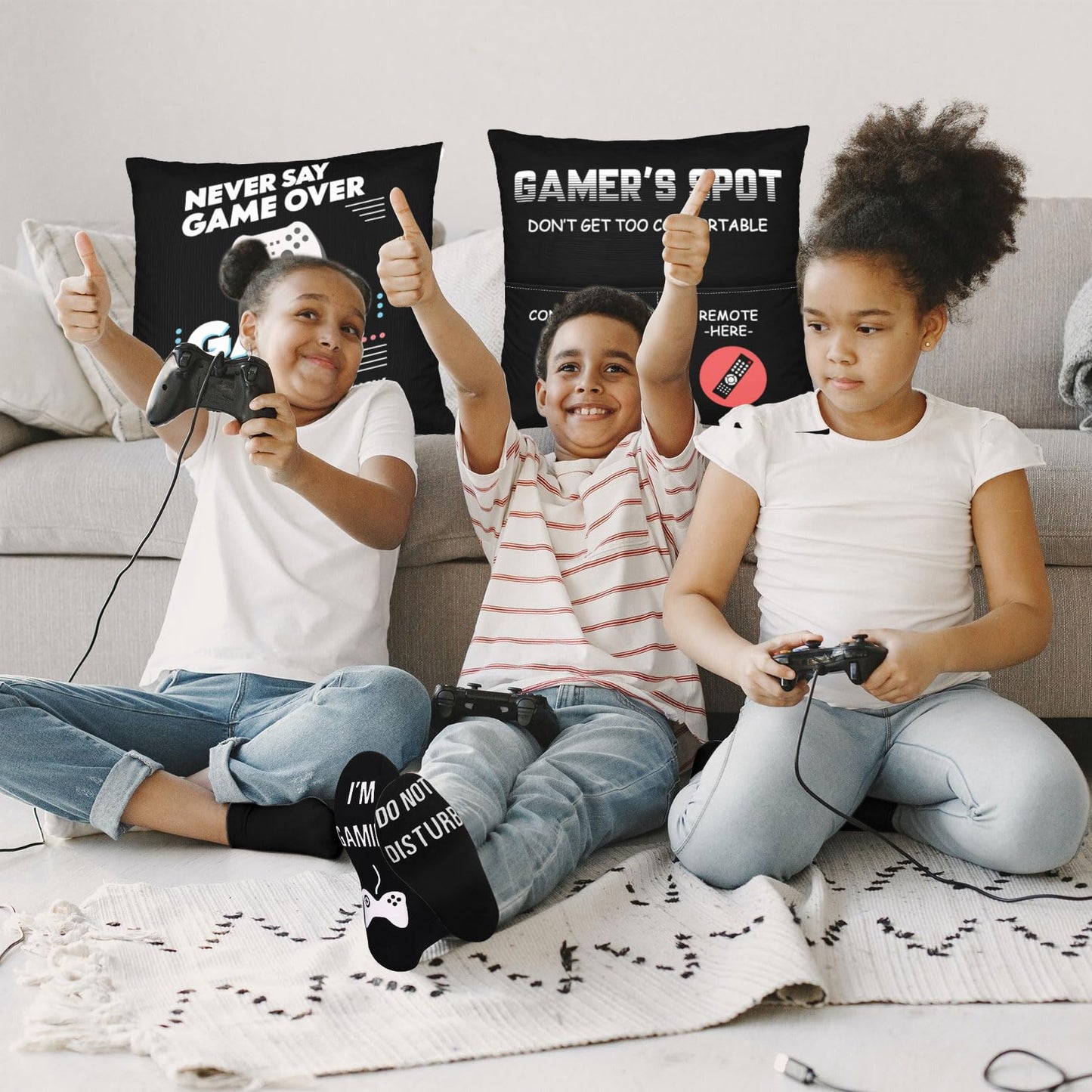 Bebomne Gamer Gifts for Teenage Boys Men, Gaming Accessories for Room, for Gamers, Game Room Decor, Gaming Pillow Case and Gaming Socks for Teen Boys Men Son Husband Boyfriend (black-2pocket 1)