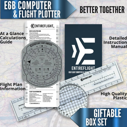 EntireFlight - E6B Flight Computer, Aviation Plotter, & Manual Box Set - Essential Pilot Accessories and Aviation Tools for Your Flight Bag - Use with IFR VFR Sectional Charts - Flight Calculator