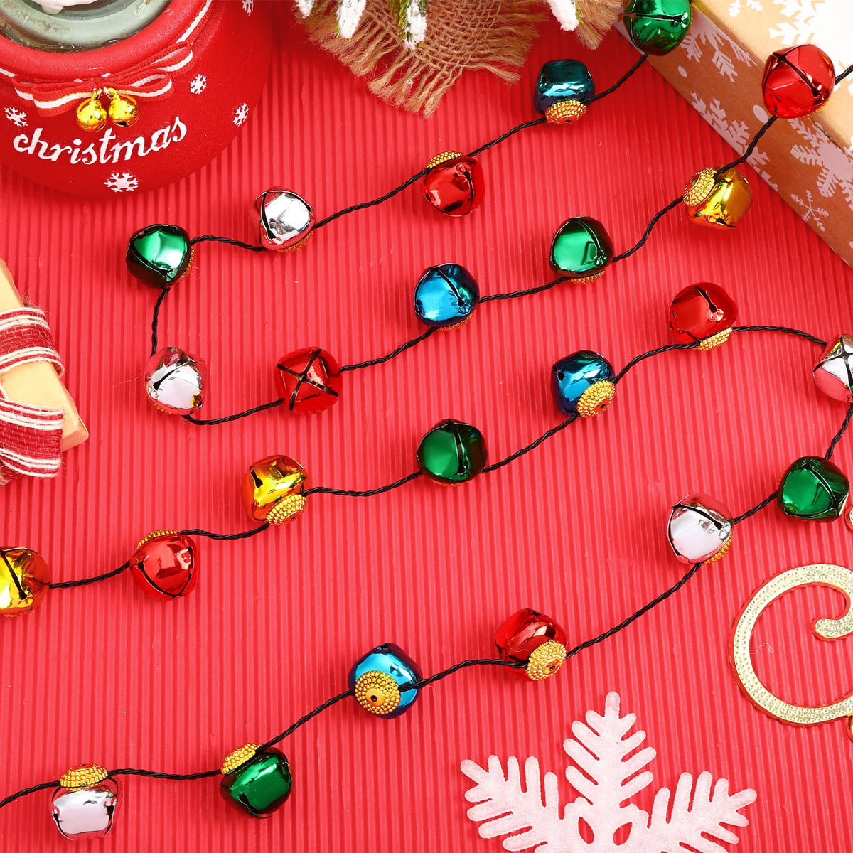 NOVWANG 4Pcs Christmas Light Necklace, Jingle Bell Light up Christmas Necklace for Xmas Winter New Year Ugly Sweater Holiday Party Supplies Accessories