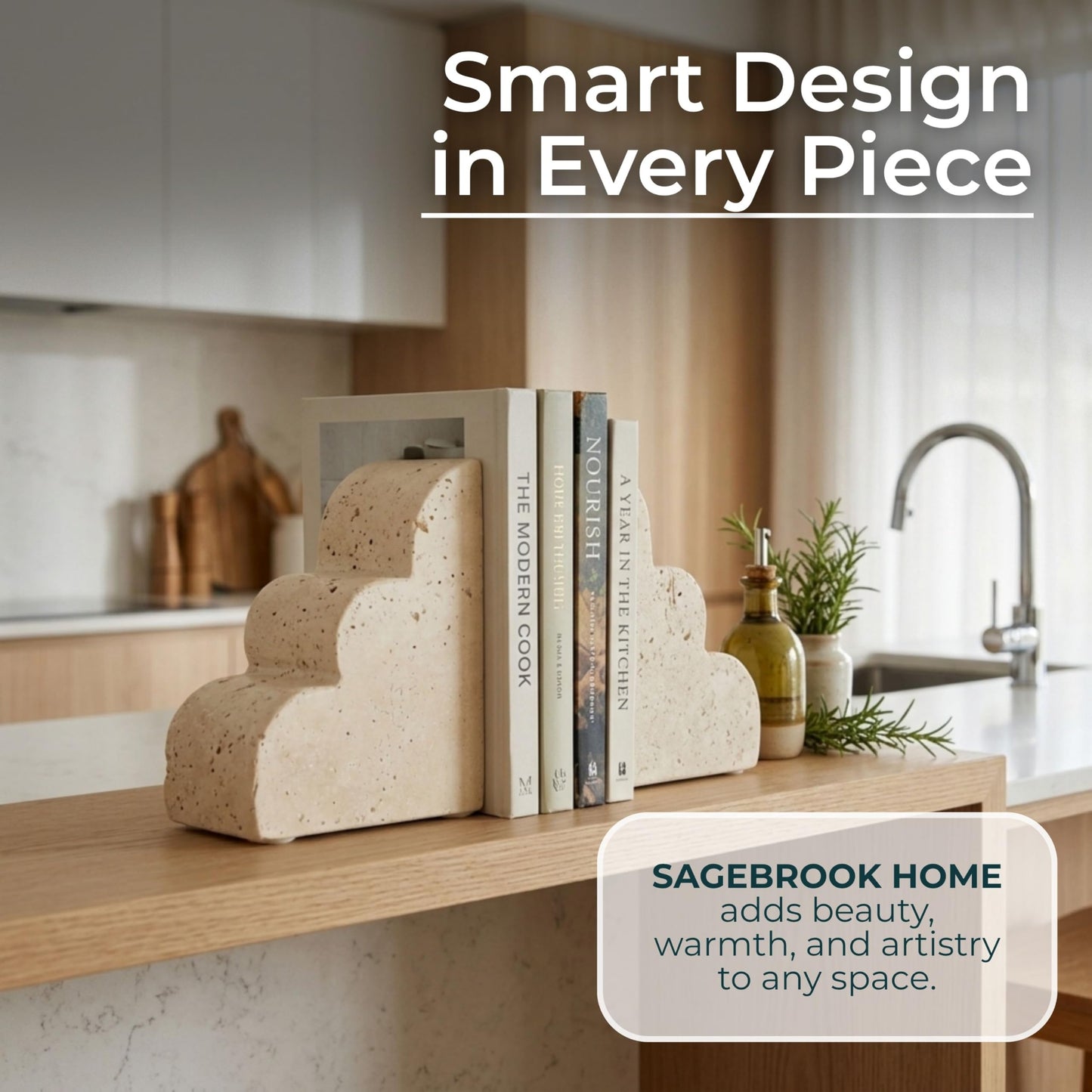 Sagebrook Home 5" Tan Travertine Cloud Bookends (Set of 2)