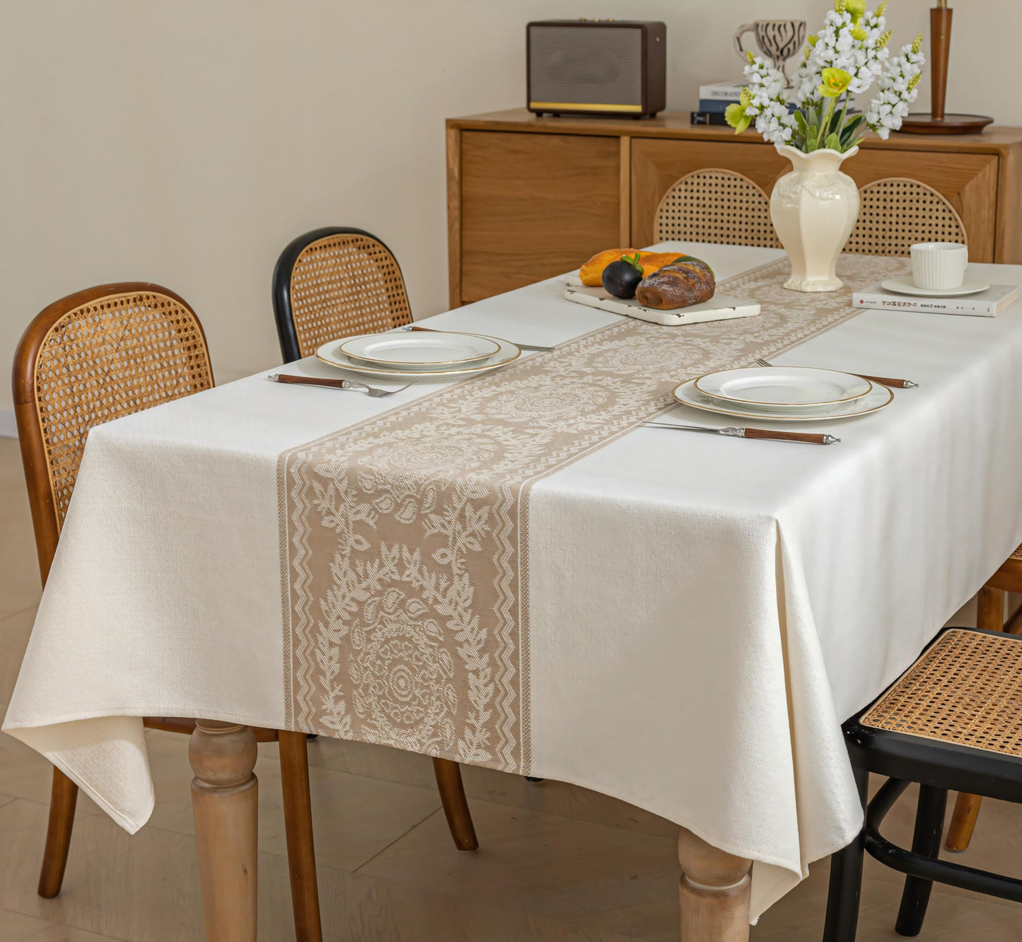 UWWGKK Nordic Beige Linen Tablecloth, Heavy-Duty Rectangle Cover