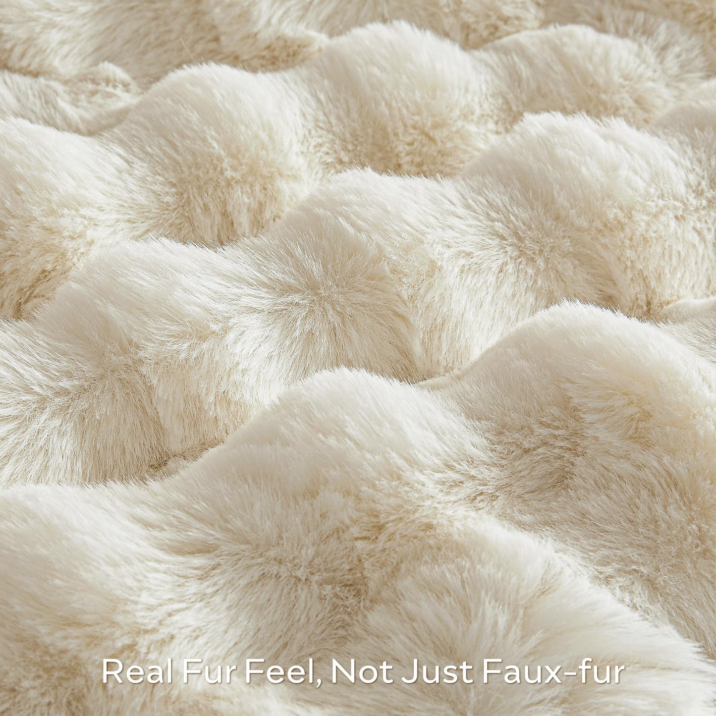 JELLYMONI Faux Fur Throw Blanket, White Throw Blanket for Couch, Fuzzy Cozy Plush Bubble Bed Blanket, Thick and Warm Blanket, Twin (60" x 80")