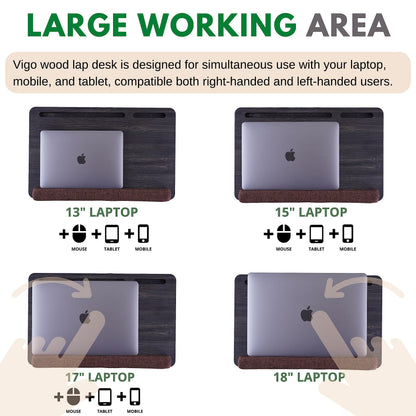 Vigo Wood Portable Laptop Desk – Lapdesk with Cushion, Laptop Stand for Bed, Lap Desk for Laptop and Lap Desk for Bed, Portable Desk for Lap top, Notebook Bed Tray (Black & Brown)