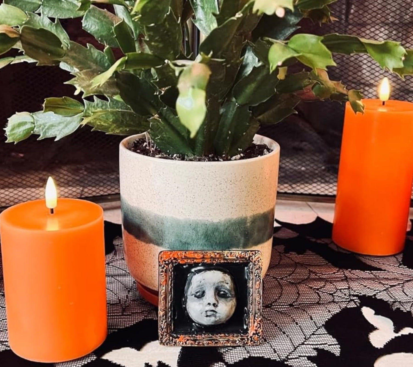 Eywamage Orange Fall Flameless Pillar Candles with Remote, Flickering Thanksgiving LED Wax Candles Battery Operated Set of 3