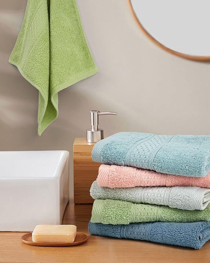 Cleanbear Pure Cotton Wash Cloths Face Cloths, 6 Colors per Set, 13 x 13 Inches