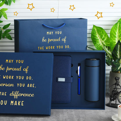 Honoson Employees Appreciation Gift Set for Men, New Employee Welcome to The Team Sets Notebook Pen and Tumbler May You Be Proud, Farewell Gifts for Coworkers(Blue)