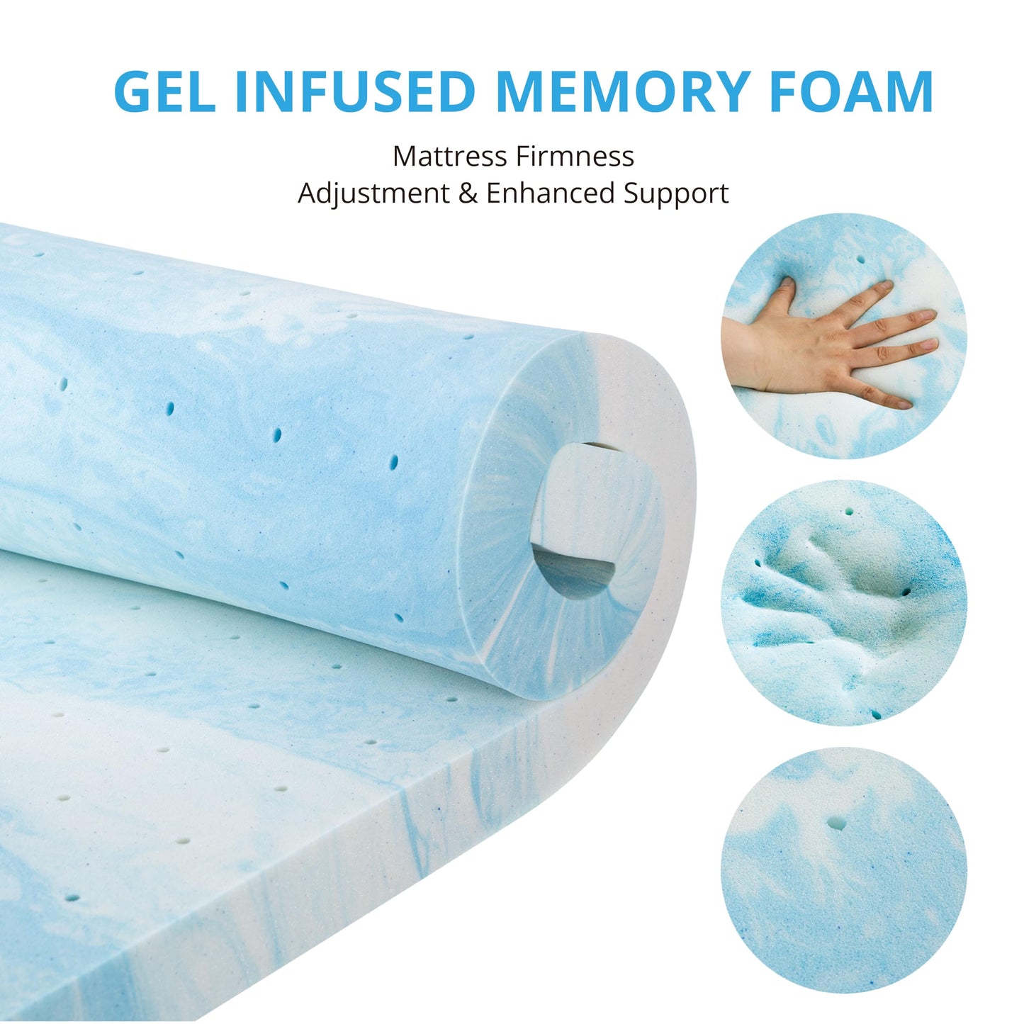 EGO Gel Memory Foam Mattress Topper, 3 Inch Queen with Removable Breathable Soft Cover, Cooling Bed Topper for Comfort Body Support & Pressure Relief, CertiPUR-US Certified