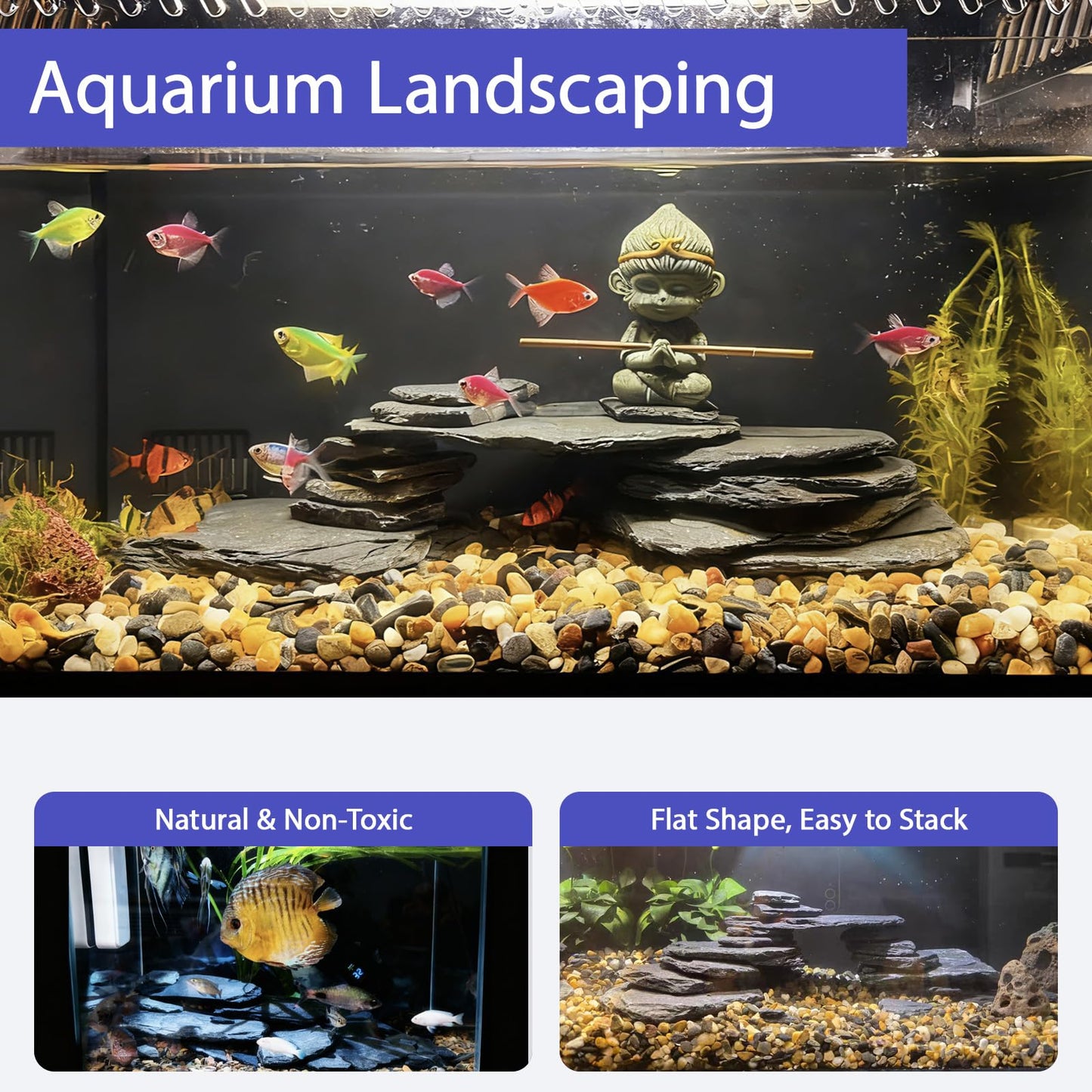 Kecilke Natural Slate Rocks 2-4 Inches Aquarium Rocks 5lb Aquascaping Stones for Aquarium Terrarium Reptile Habitat Decoration Vivariums Paludariums Bonsai Miniature Fairy Gardens