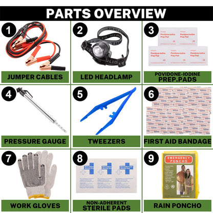 Car Roadside Emergency Kit with Battery Jumper Cables,Car Accessories for Men or Women,Automotive Safety Kit for Car,Vehicle, Truck or SUV,Gifts for Men or Him,Red