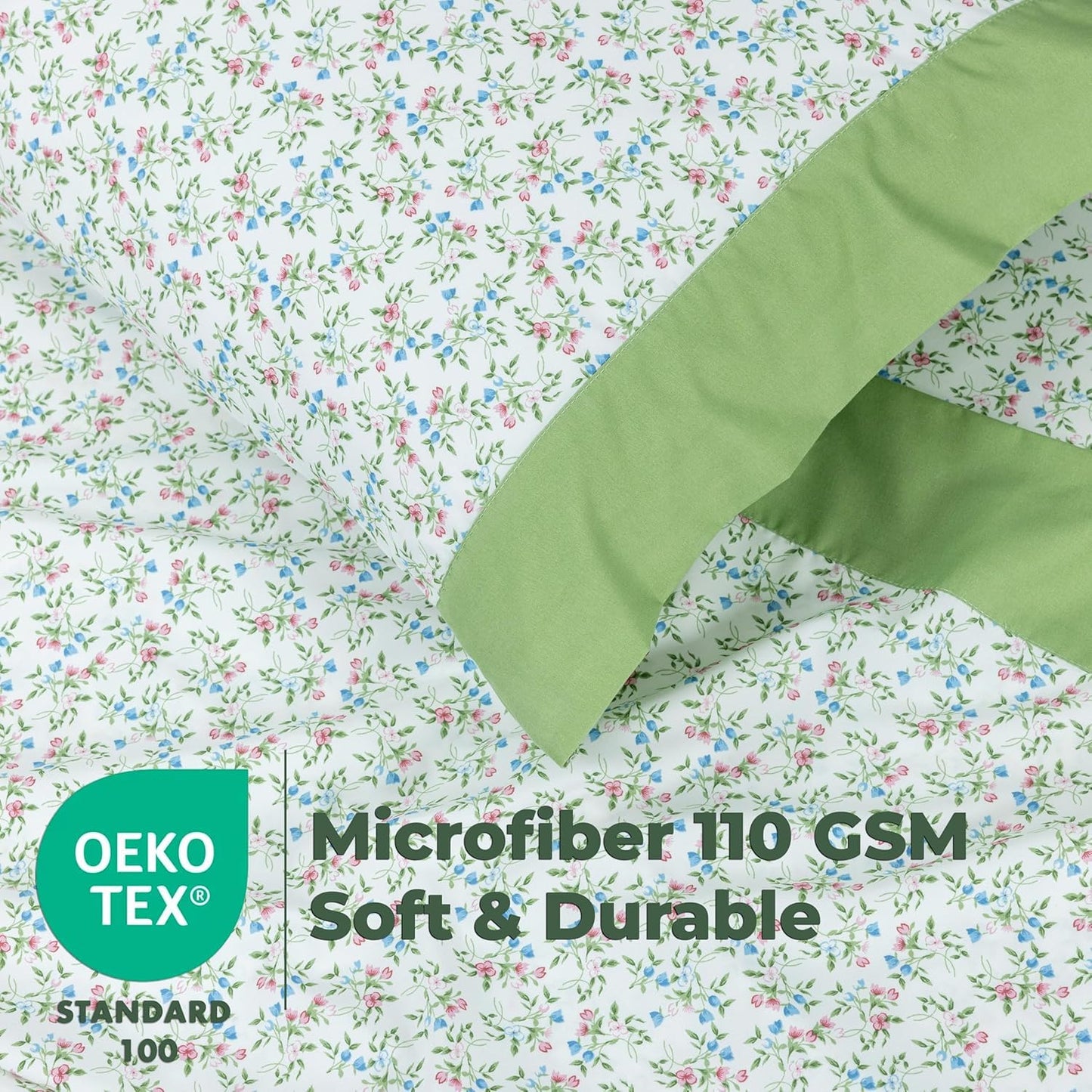 Dreamology Queen Size Sheet Set,4 Pieces Microfiber Sheet,Printed Sheet Set with Solid Cuffed Detail,Includes 1 Flat Sheet,1 Deep Pocket Fitted Sheet and 2 Pillowcases,Queen Bed sheets – Ditsy Flowers