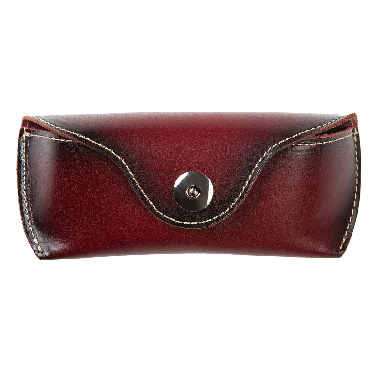 ZLYC Unisex Semi Hard Genuine Leather Eyeglass Case With Belt Loop for Prescription Eyeglasses & Standard Sized Sunglasses (Dark Red)