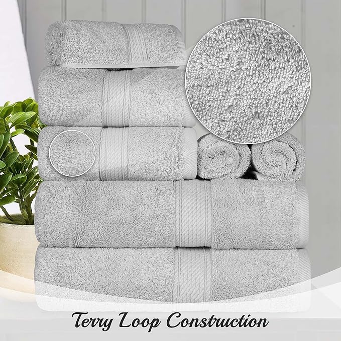 Superior Egyptian Cotton Solid Towel Set, Washcloths 13” x 13”, Hand Towels 20”