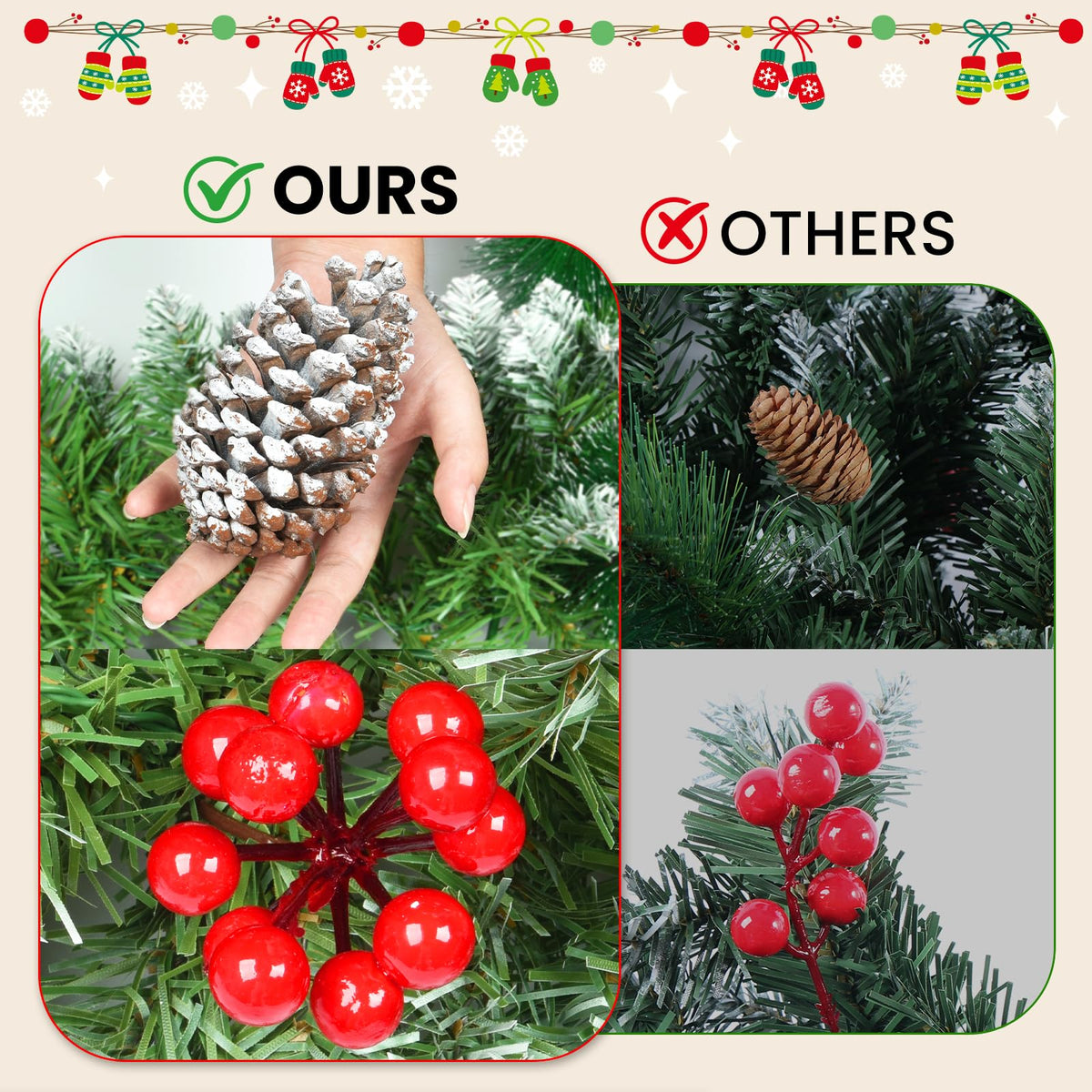Christmas Garland with Lights 9 FT Artificial Christmas Garland 250 Pieces of Green Rattan Christmas Garland Holiday Artificial Decor for Stairs Wall Door Indoor Outdoor Garland