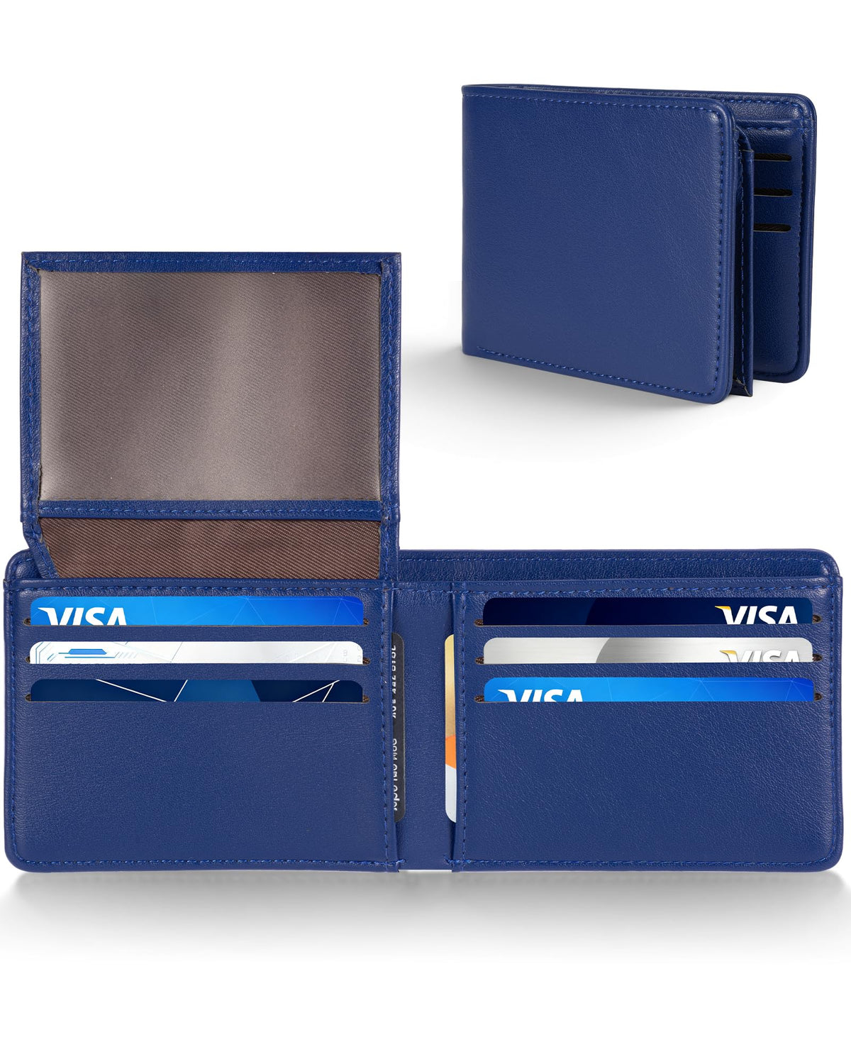 GNDR Wallet For Men Bifold Blue RFID Blocking Slim Faux Leather Wallets Card Holder Front Pocket Minimalist Men Accessories With Gift Box