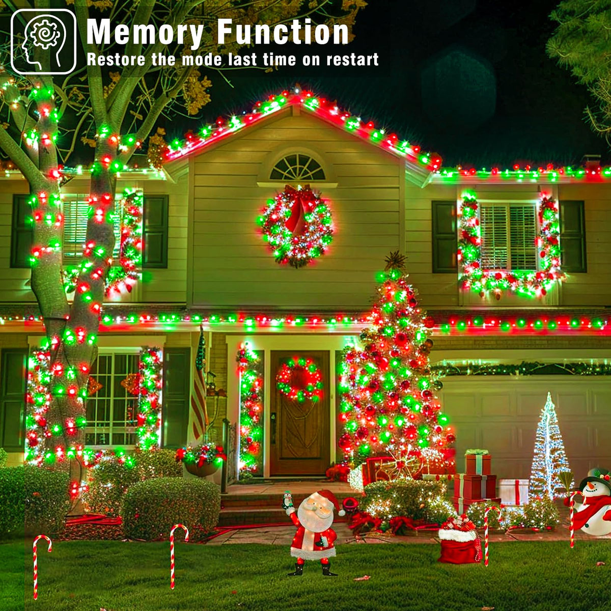 66FT 200 LED Outdoor String Lights, Plug in Connectable Christmas Lights Indoor Clear Wire, Waterproof 8 Modes String Lights for Outside Xmas Tree Patio Garden Roon Party Decorations, Red and Green