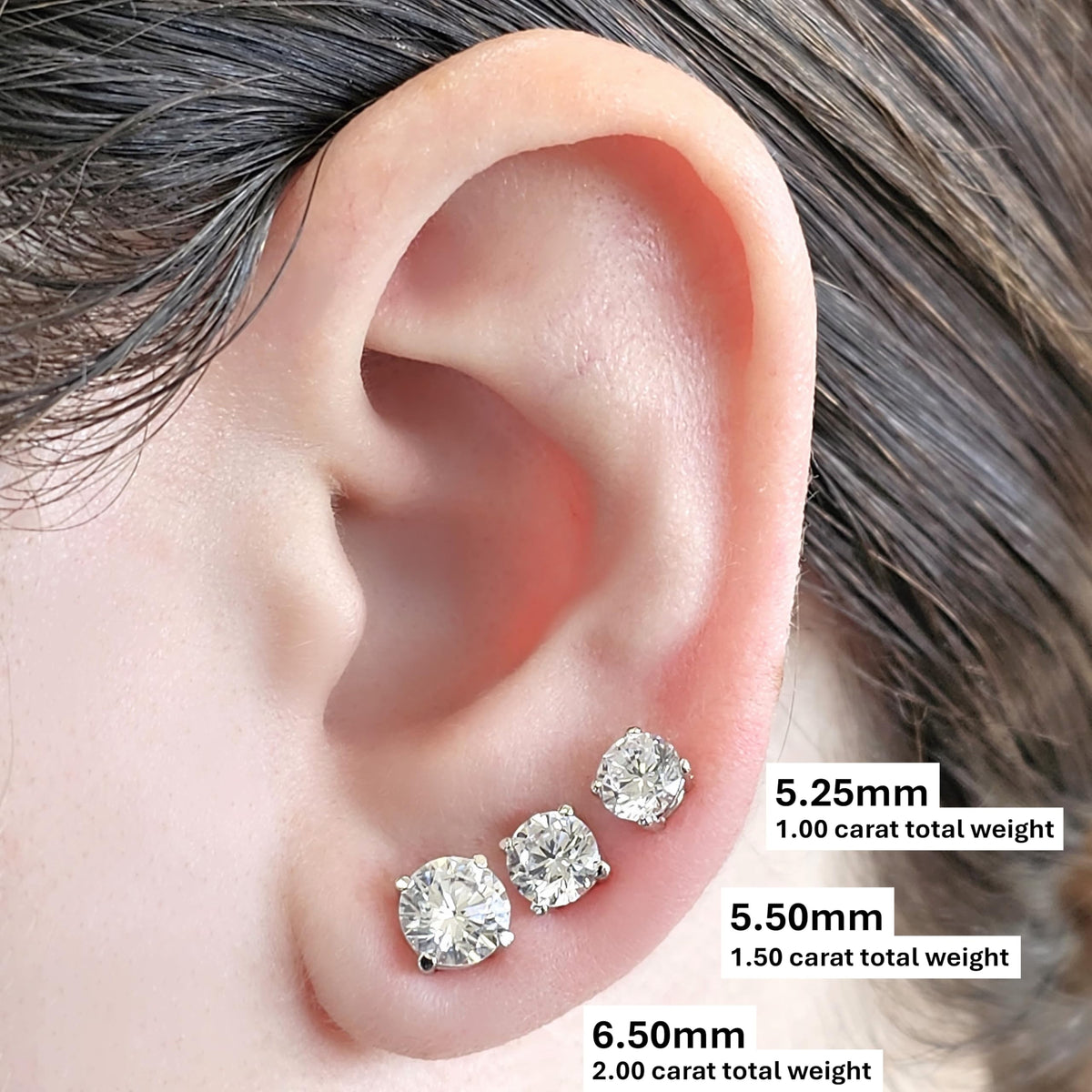 Central Diamond Center 14K Solid Gold Post & Sterling Silver Made with Swarovski 4 Prong CZ Stud Earrings - Rose Gold Plated - 6.50mm - 2.00cttw