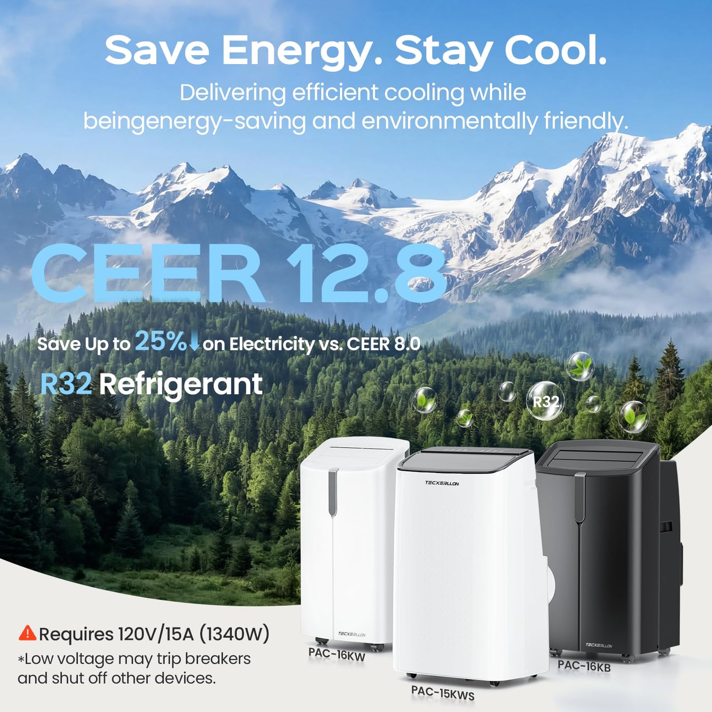 TECXERLLON 16,000 BTU Portable Air Conditioner with App & Remote Control, Cools up to 850 Sq. Ft., 4-in-1 Smart AC Unit with Dehumidifier, Fan, Sleep Mode, Self-Evaporating Design & Window Kit