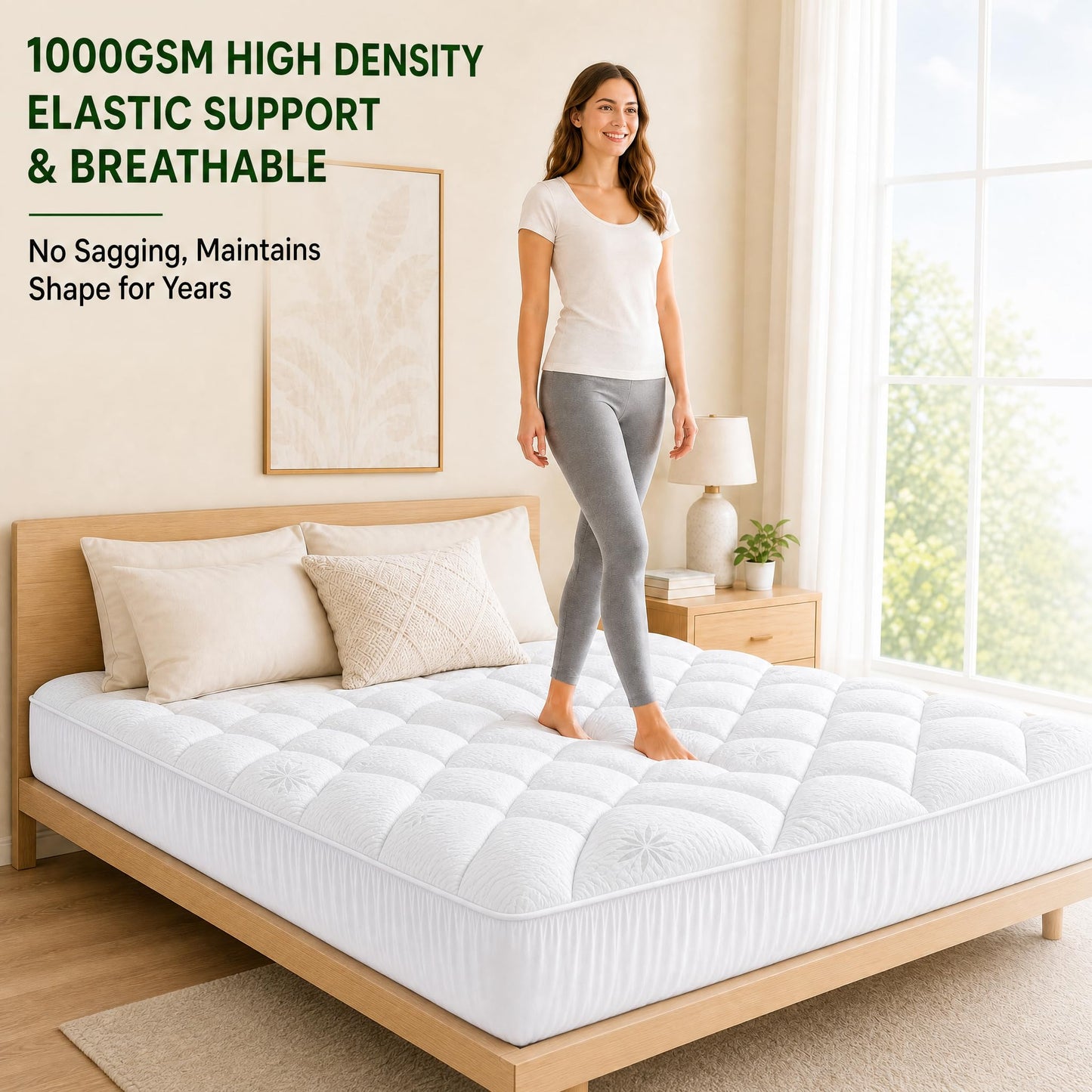 Waterproof Mattress Topper Queen - Extra Thick Breathable Bamboo Mattress Pad for Back Pain Relief, Up to 21 Inch Deep Pocket, Soft Cooling Cover for Hot Sleepers & Pets, Washable