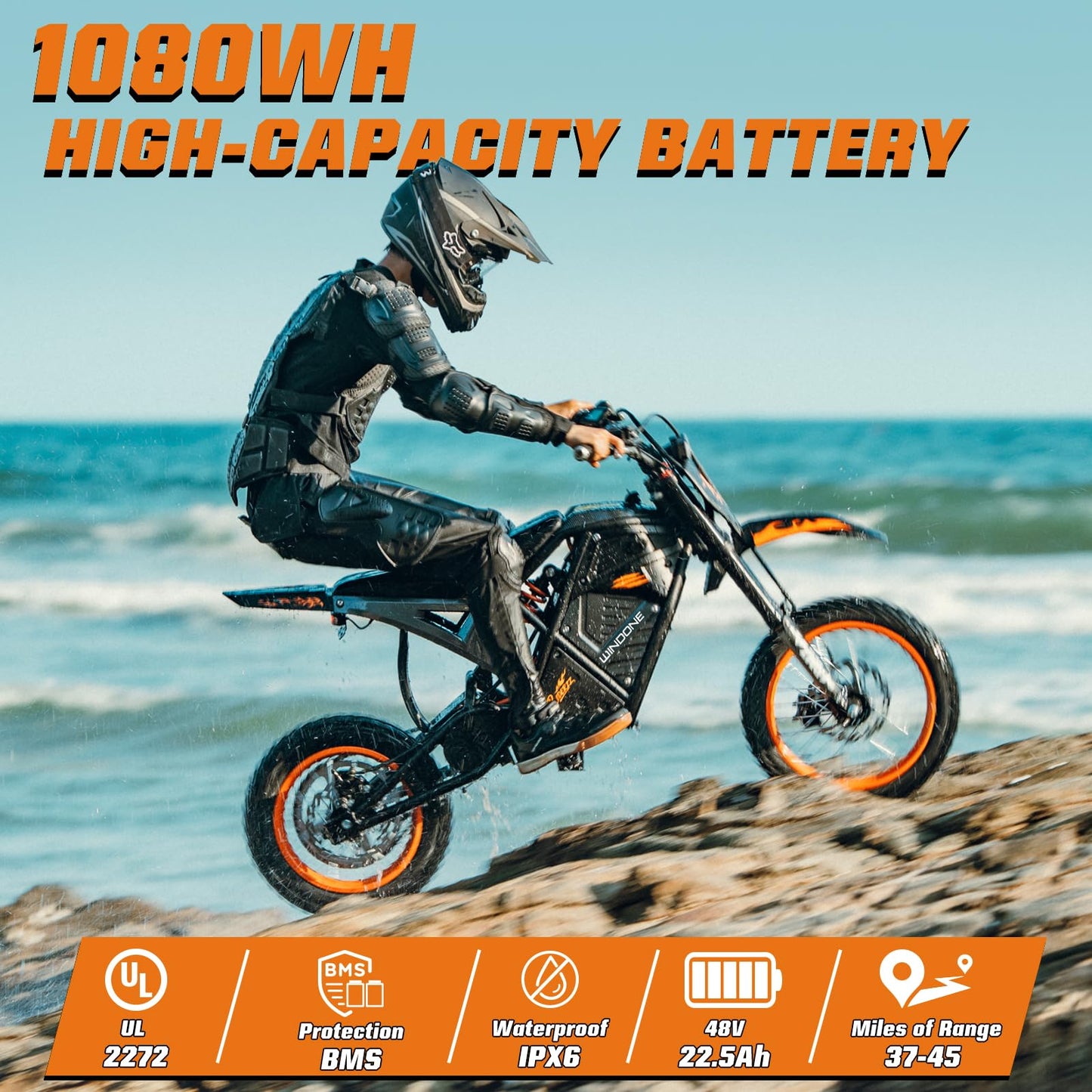 Windone RM7 Electric Dirt Bike for Teens Adults, 48V 22.5Ah Up to 37MPH & 45-Mile Electric Motorcycle, 2200W Ebike, 14"/12" Off-Road Tire E-Bike, Dual Hydraulic Brakes, Full Suspension, Graffiti
