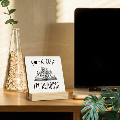 Mfyossrll Book Lovers Gifts Desk Decor, Funny I'm Reading Decorative Signs & Plaques, Book Reader Bookworm Gifts Desk Sign with Wooden Stand for Reading Room Corner Nook Library Shelf Table Decor