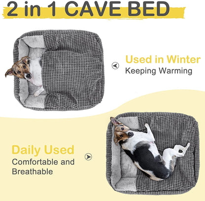 JOEJOY Rectangle Dog Bed Warm Hooded Puppy Bed for Large Medium Small Dogs, Luxury Super Soft Pet Cave Bed Medium Washable, Fits Up To 20/30/40/60lbs Pets