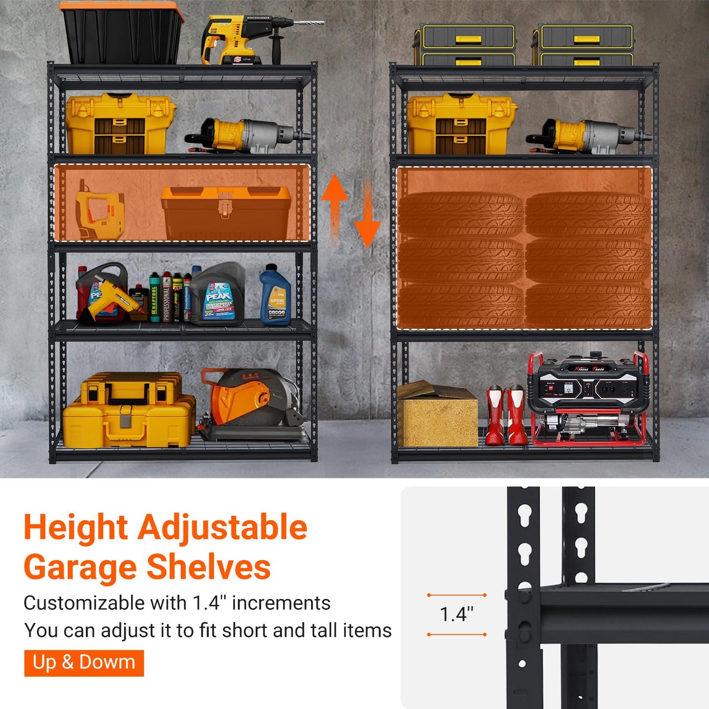 Towallmark Heavy Duty Storage Shelves 60 * 24in, 5 Tier Garage Storage Shelving, Adjustable Metal Storage Shelf Unit, Easy Assemble Garage Storage Shelving