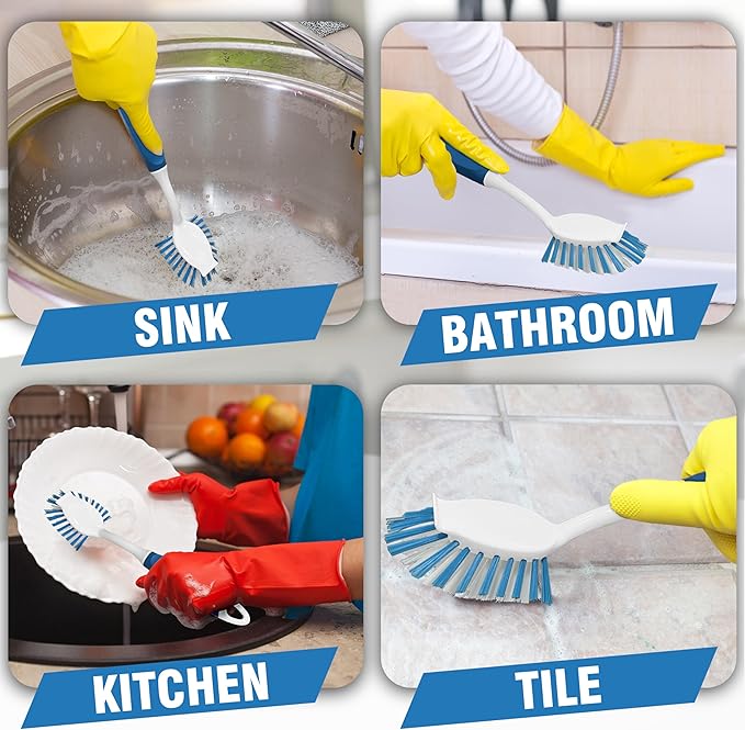 PHYEX 2-Pack Dish Brushes with Scraper, Durable Nylon Bristles Kitchen Scrub