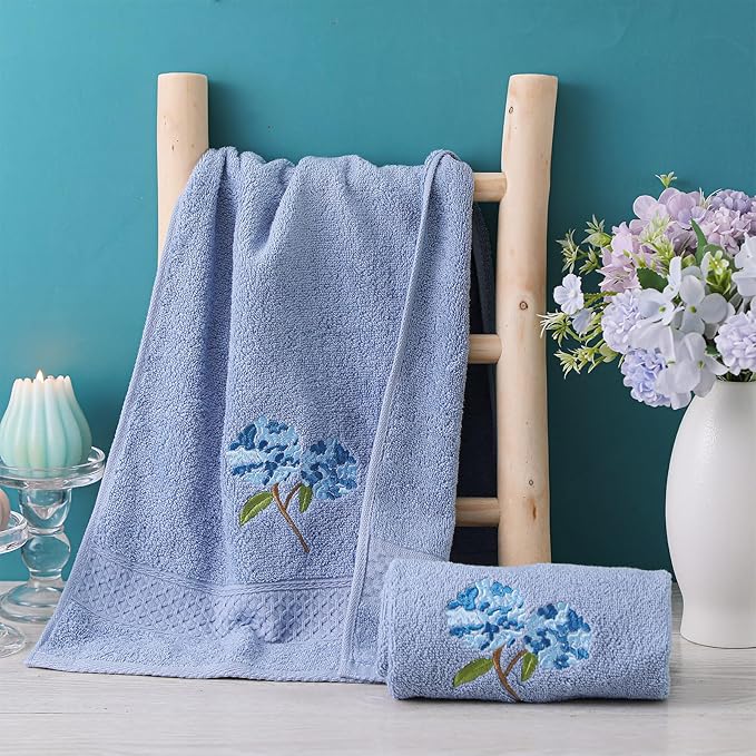 2 Pcs Hydrangea Hand Towels Blue Hydrangea Floral Bathroom Decor 14x29 Inch