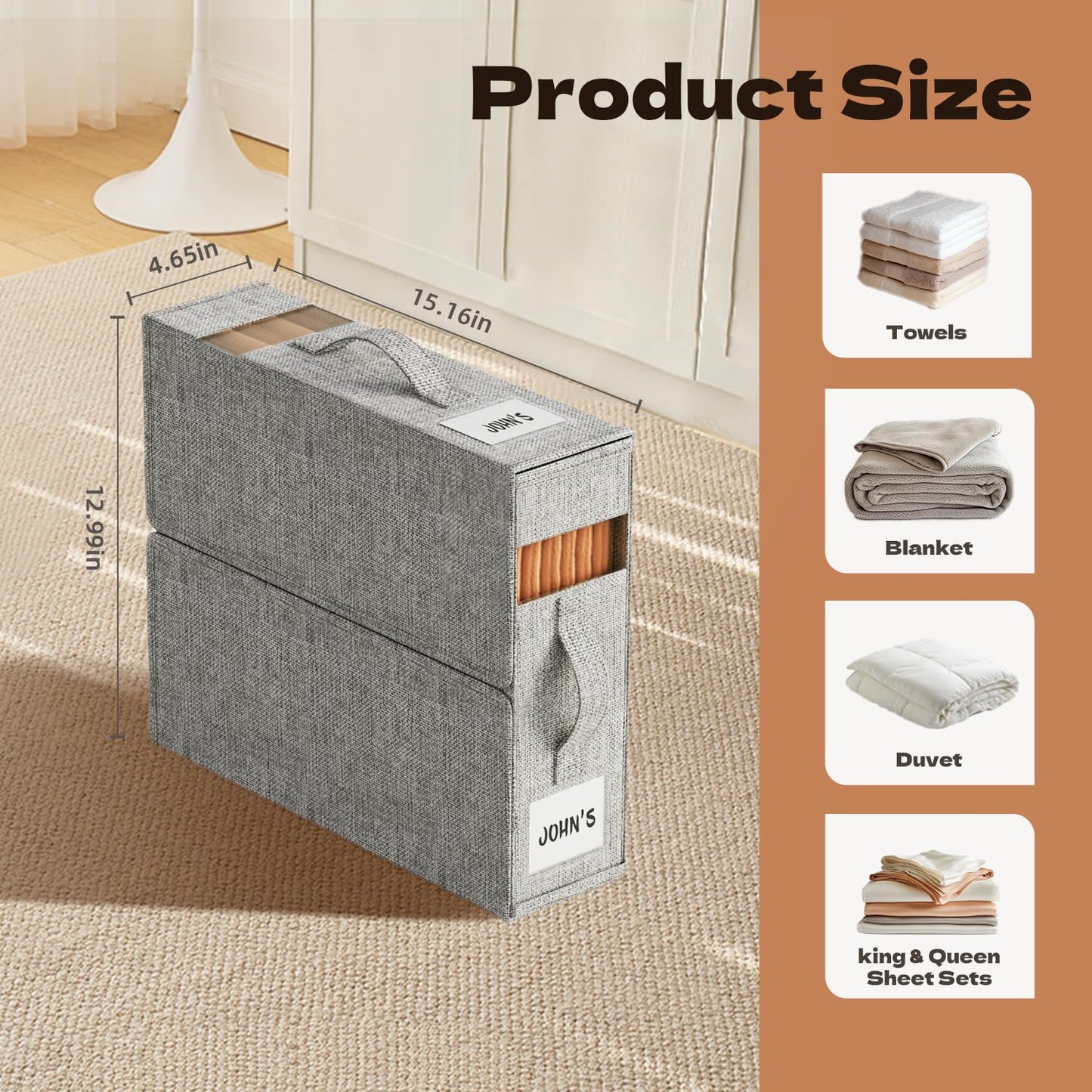 4pack Bed Sheet Organizer for Linen Closet (Grey) with Linen Drawer Organizer for Baby Clothes