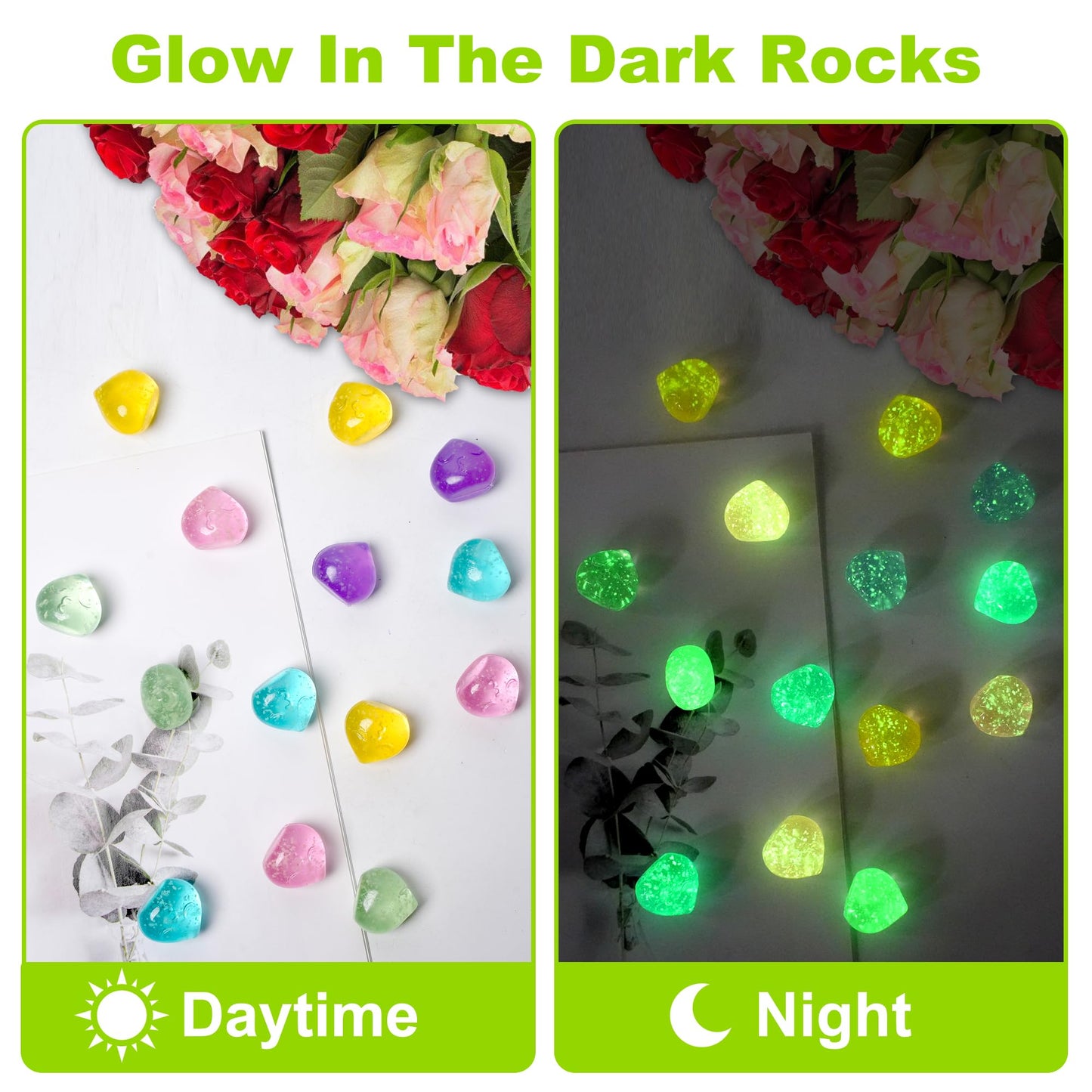 100pc Sparkling Luminous Stones Glowing Rocks for Aquarium Bling Glow Stones for Fish Tank Glowing Stones for Landscaping Glow in The Dark Garden Pebbles