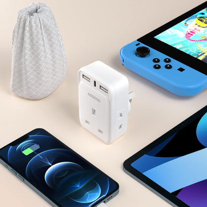 UK to Australia Plug Adapter 2 Pack 6 IN 1 Australian Travel Adapter with 2 USB Ports & 1 USB-C Fast Charger(5V/3.4A) and 2 Shaver Plug Adaptor UK to Australian New Zealand Fiji Argentina etc (Type I)