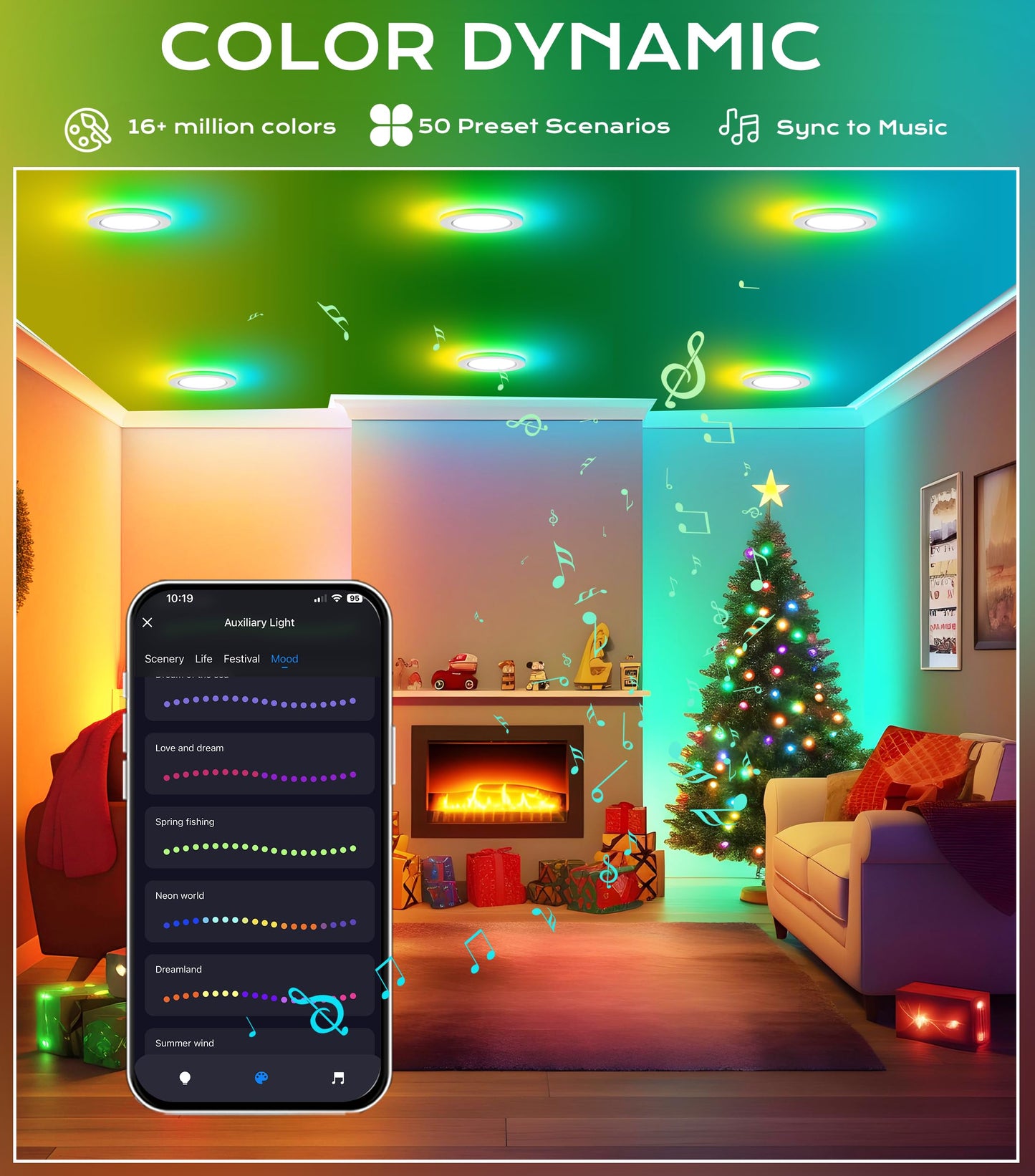 CLOUDY BAY [4 Pack] 4 Inch RGB Smart Recessed Lighting with Gradient Accent Light and Night Light,13W Recessed Lights Ultra-Thin Can-Killer Downlight, Compatible with Alexa and Google Home Assistant