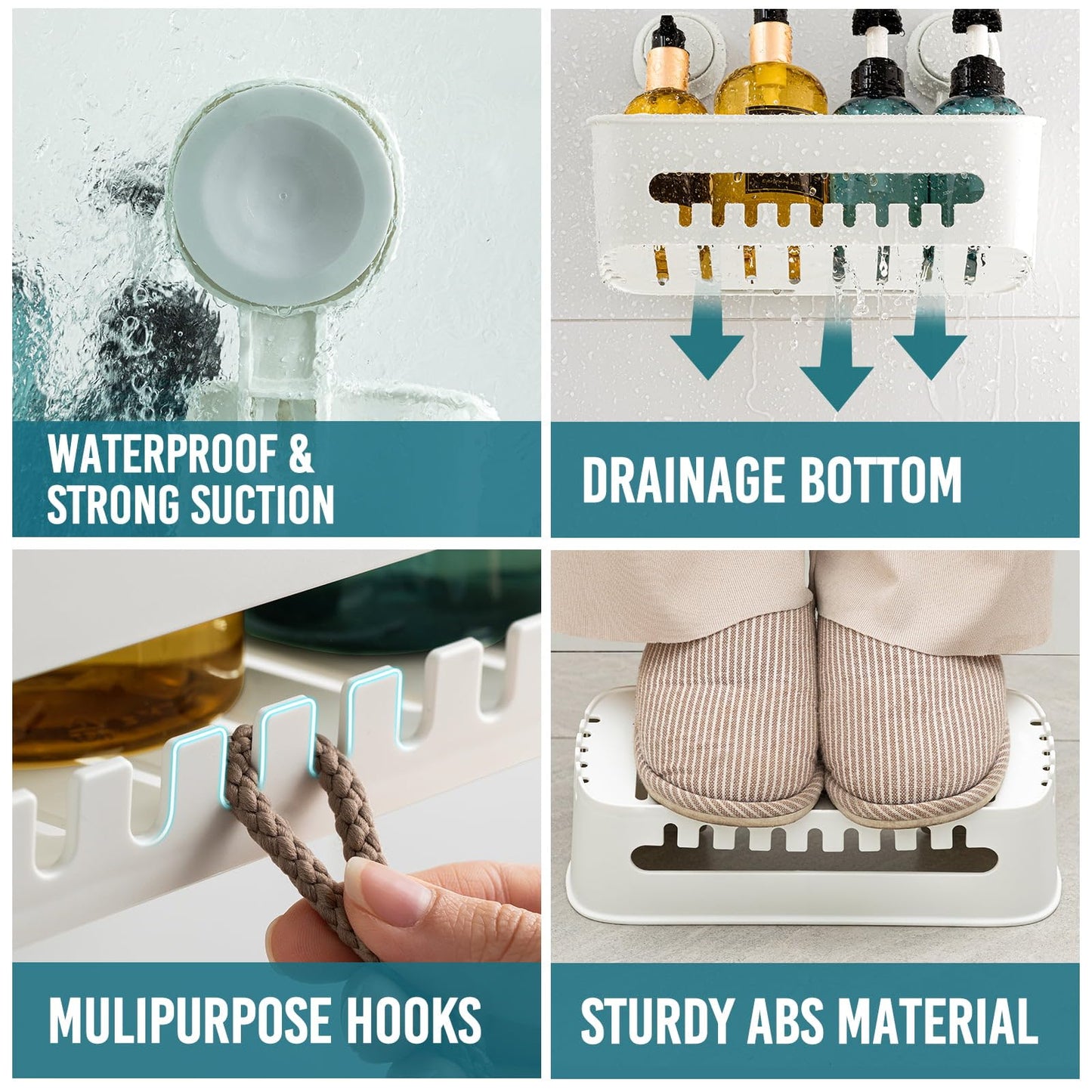 TAILI Shower Caddy Suction Cup 2 Pack, Shower Organizer Removable Bathroom Shelf, Storage Suction Powerful Max Hold 22lbs Bathroom Caddy Waterproof Holder, White