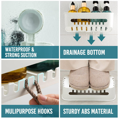 TAILI Shower Caddy Suction Cup 2 Pack, Shower Organizer Removable Bathroom Shelf, Storage Suction Powerful Max Hold 22lbs Bathroom Caddy Waterproof Holder, White