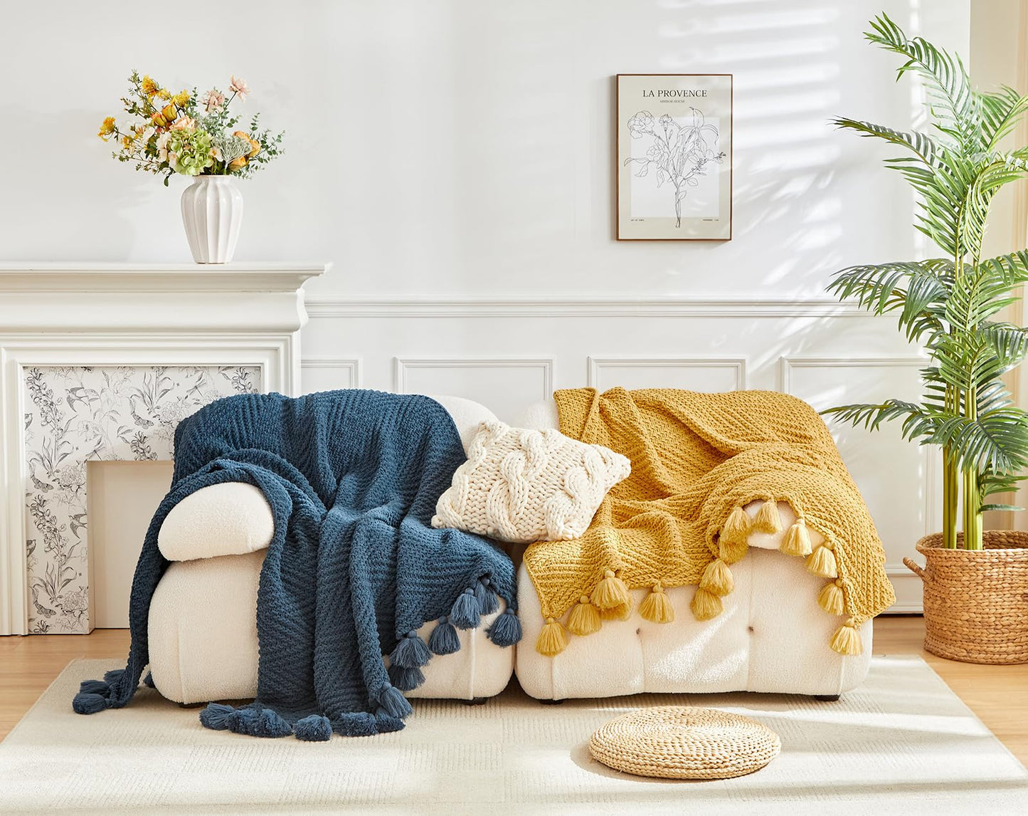 Longhui bedding Knitted Throw Blanket for Couchh, Soft, Cozy Machine Washable