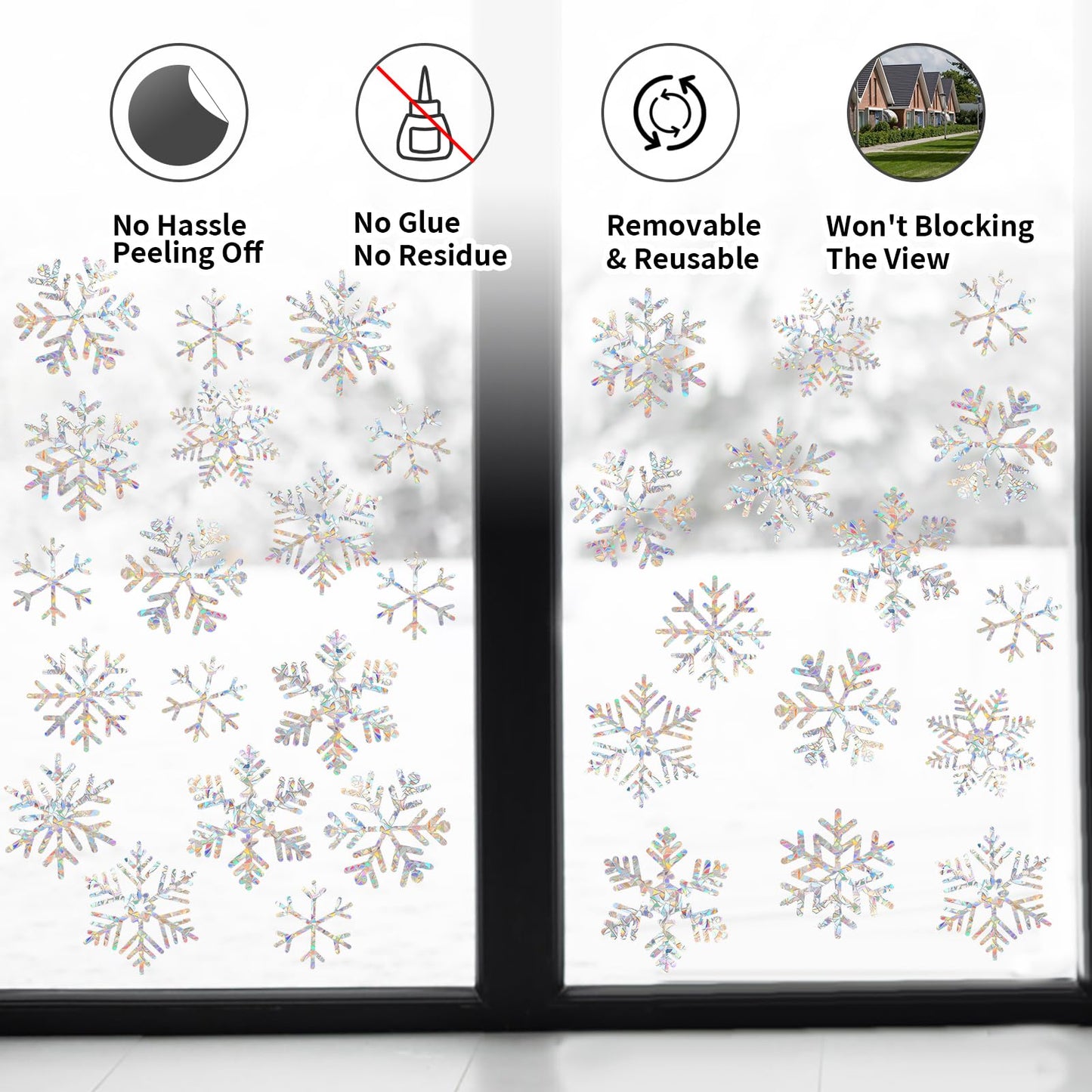 Snowflake Window Clings, YUOROS 55 Pieces Christmas Winter Decorations Window Stickers Bird Window Strike Prevention Stop Birds from Hitting (Snowflake)
