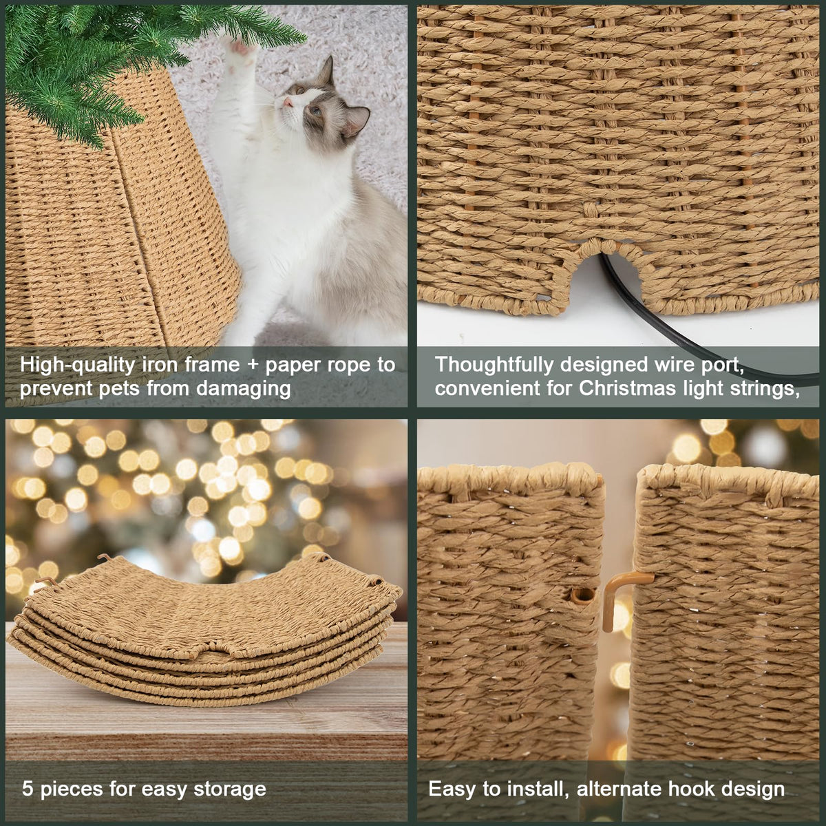 Kafuzi Christmas Tree Collar,24in Woven Christmas Tree Collars for Artificial Trees,Rattan Ring Base Cover Rustic & Farmhouse Holiday Decorations -Natural