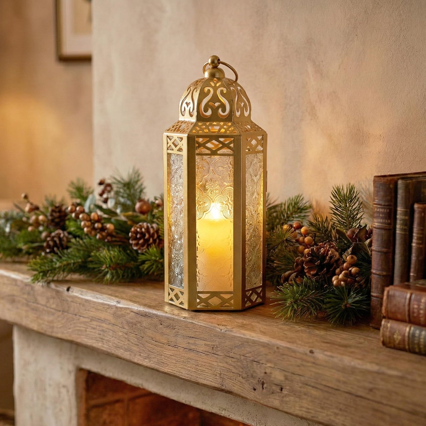Vela Lanterns Decorative Indoor Moroccan Candle Holders, Gold, M, 2-Pack
