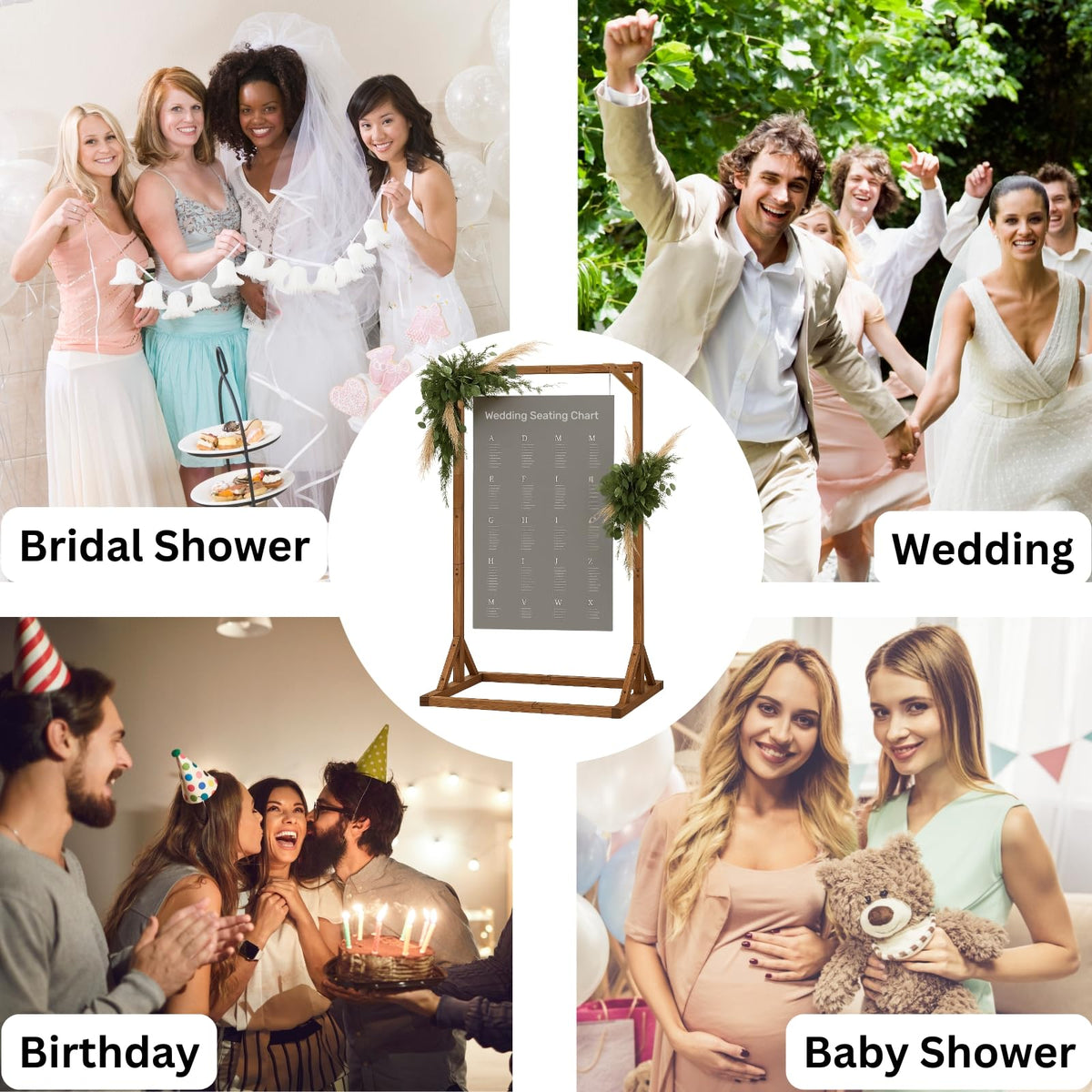 Merrifete Wooden Welcome Sign Stand, Heavy Duty Adjustable Sign Holder Stand Wood Easel w/ Poster Design Templates for Wedding, Bridal Shower, Baby Shower, Birthday Party, 62" x 30" x 20"