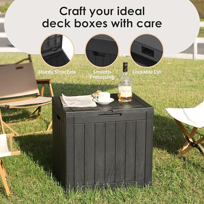 DRATO Deck Boxes, 30 Gallon Outdoor Storage Box for Patio Cushion, Garden Tools, Waterproof and UV Resistant, Lockable (Black，30 Gallon)