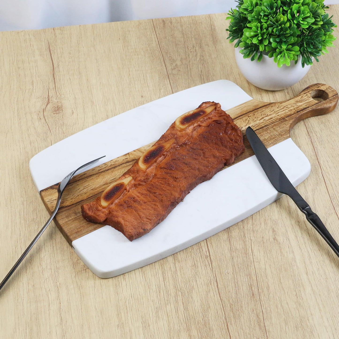 Nicerity Cutting Board with Marble and Natural Wood White Marble and Wood Charcuterie Board Cheese Board With Handle Serving （Type-3）