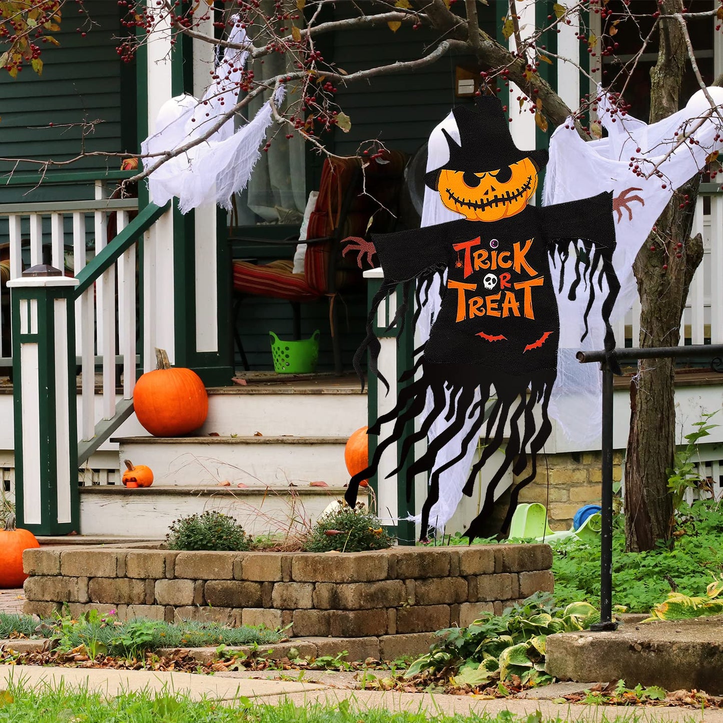 Halloween Garden Flag Outdoor Decorations for Outside Double-Sided Printed, Pumpkin Ghost Winter Yard Flags House Yard Seasonal Decoration 22 x 23 Inch Treat or Trick