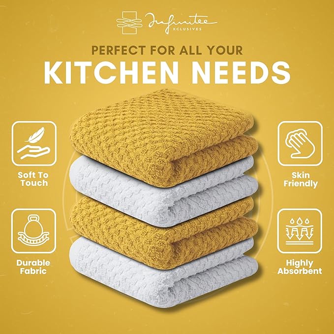 Infinitee Xclusives Premium Dish Cloth 100% Cotton 12 x 12 Inches |Pack of