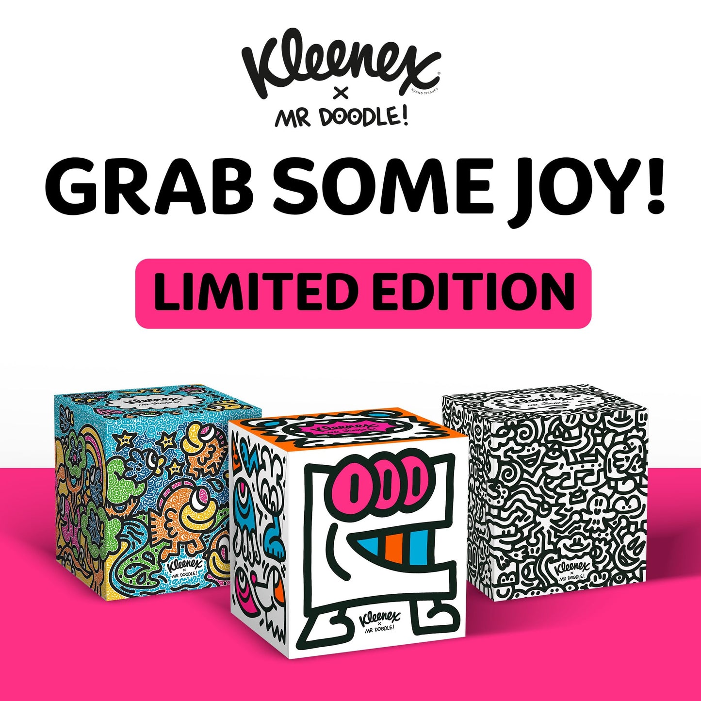 Kleenex x Mr Doodle Limited Edition Design Multipack Facial Tissues - 12 Cube Tissue Boxes, Designed in Collaboration with Mr Doodle, Made to Look Beautiful in The Home.