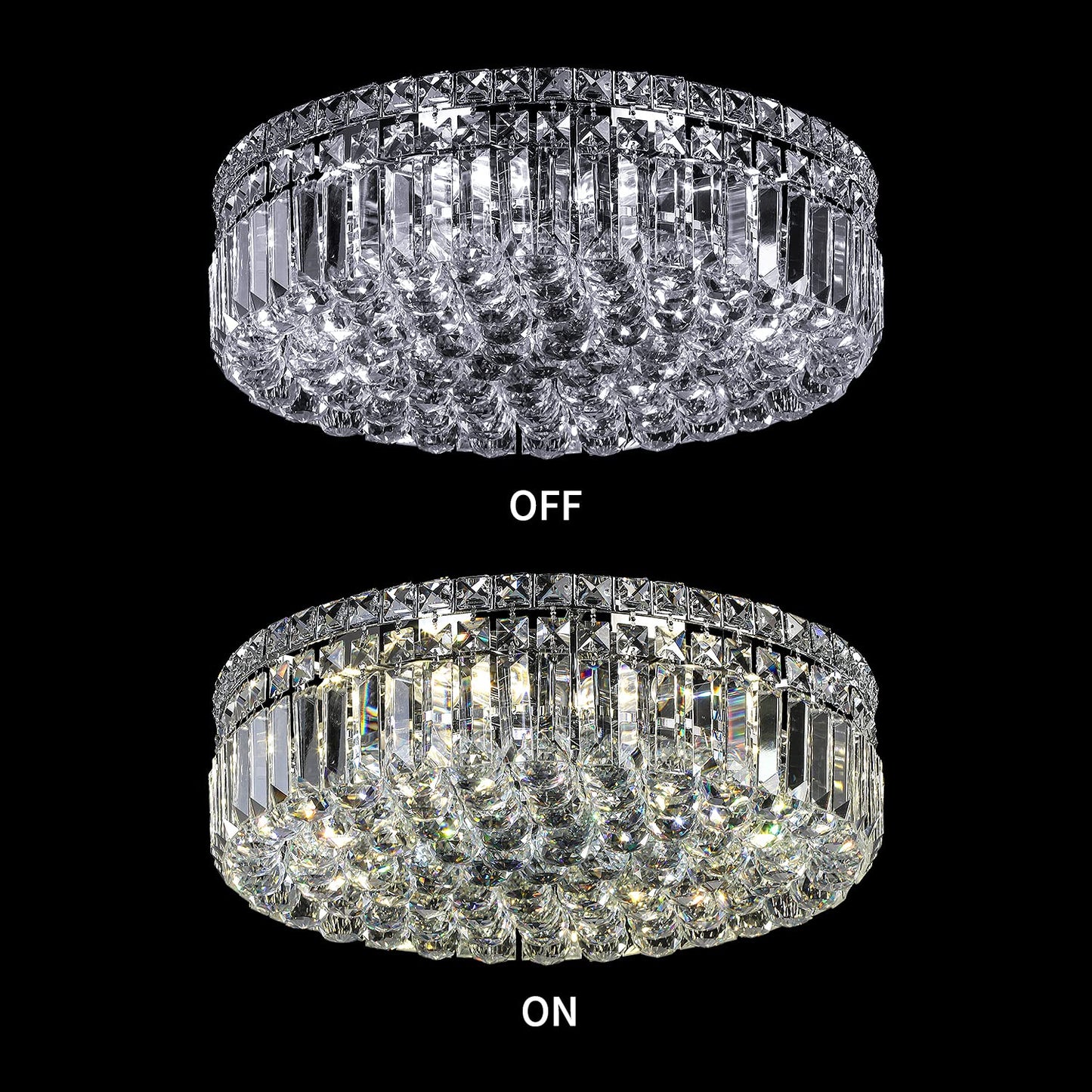 CEENLI 6-Lights Crystal Flush Mount Chandelier Light Fixture with K9 Crystals Modern Ceiling Lights Elegant Pendant Lamp for Bedroom,Hallway,Bar,Living Room,Dining Room,H5.9 xW20 (Bulbs Not Included)